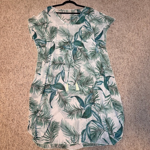 Kona Sol Swimsuit Kaftan Cover Up Small Tropical With Palm Leaf Sheer - Picture 6 of 10